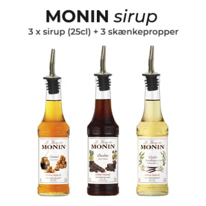 Monin sirup - pakketilbud med 3 valgfri sirup og skænkepropper